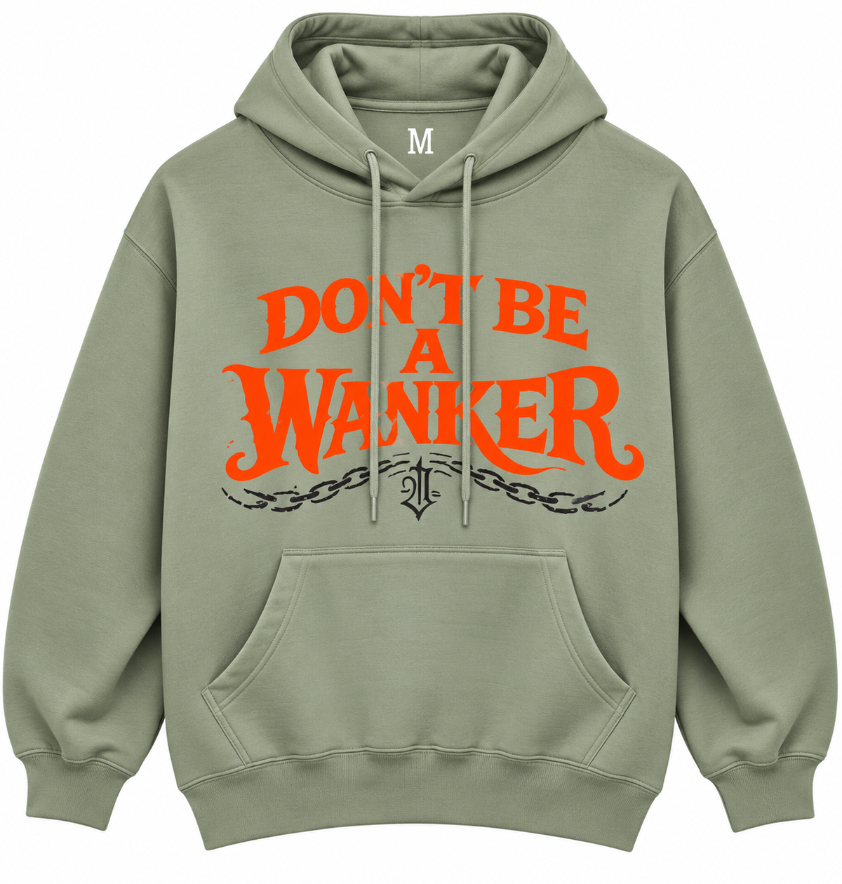 Regular Hoodie Sage Green Orange Lettering
